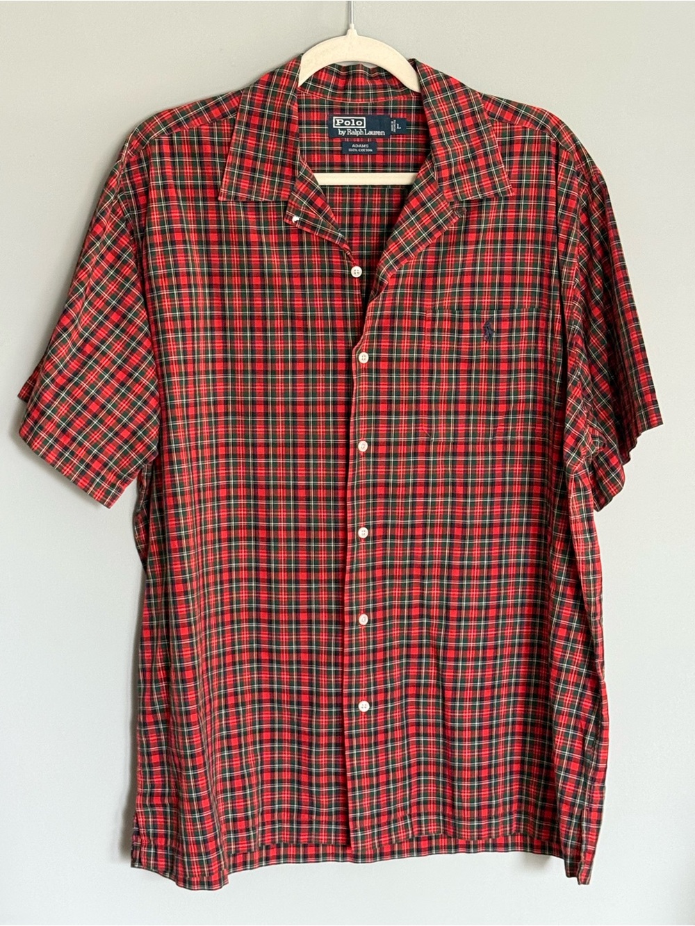 Ralph Lauren Red and Green Plaid Short-Sleeve Button-Down Shirt